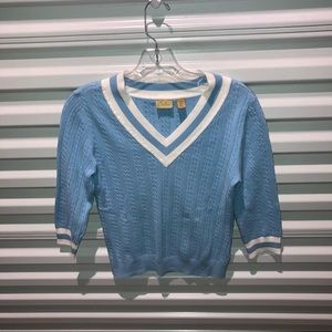 Caslon Sweater Women’s Size Medium Blue V Neckline Pullover Short Sleeve Top